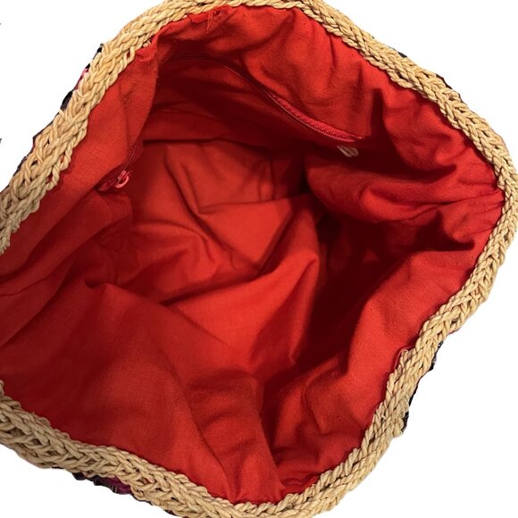 WOVEN STRAW TOTE BAG Double Handle Handbag Purse MULTI COLORED 11 x 11  1101A - Picture 4 of 8